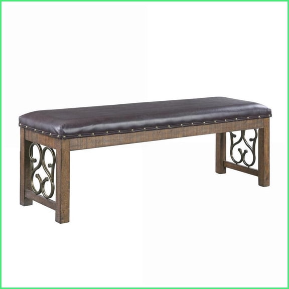 Raphaela Synthetic Leather Bench with Weathered Cherry Finish | Black | Cherry