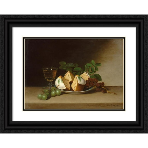Raphaelle Peale 18x14 Black Ornate Wood Framed Double Matted Museum Art Print Titled - Still Life with Cake (1818)