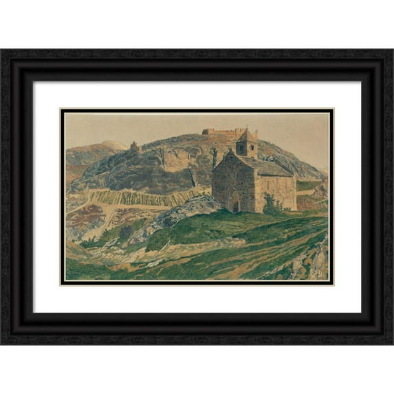 Raphy Dallèves 14x11 Black Ornate Wood Framed Double Matted Museum Art Print Titled: All Saint's Chapel, Sion (1915)