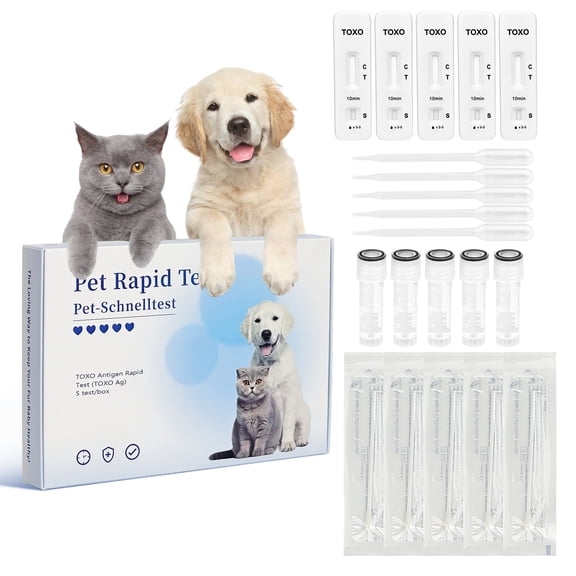 Rapid 5 Piece TOXO Antigen Test Kit for Dogs& Cats, Accurate & Quick Home Detection of TOXO in Feces in 5-10 Minutes! Easy to Use Non-Invasive Diagnosis Tool Suitable for All Breeds & Ages