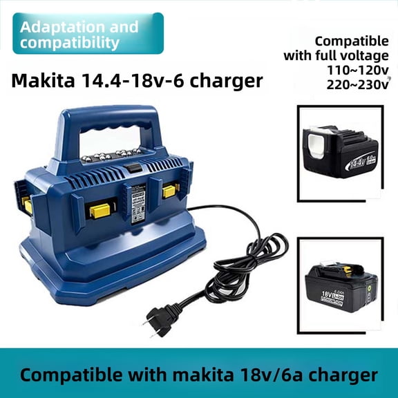 Rapid 6-Port for Ma*kita 14.4-18V Battery Charger DC18RD DC18RC DC18RF, Compatible with Ma*kita 18 Volt BL1830 BL1860 BL1415 BL1450B Lithium-Ion Batteries (No Battery Included)