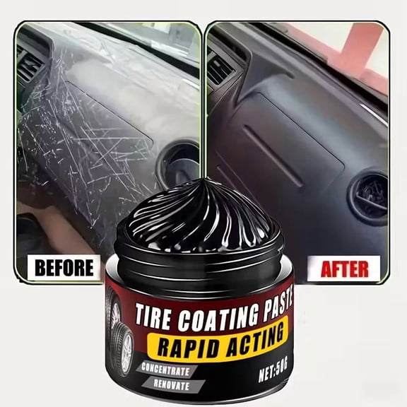 Rapid Acting Tire Coating Paste, New Multi-Use Car Plastic Restorer & Leather Refurbish Cream, Restores Shine for Tires, Plastic, Leather, Interior & Exterior Auto Surfaces