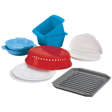 Rapid Brands Deluxe 9-Piece Microwave Cookware & Dinnerware Set, Dishwasher-Safe, Microwaveable, & BPA-Free Plastic