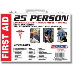 Rapid Care 25-Person First Aid Kit, OSHA ANSI 2003 Compliant, 166 Piece Workplace First Aid Kit in Heavy Duty Metal Case, FDA Inspected, Emergency Medical Kit for Home, Office and Job Sites