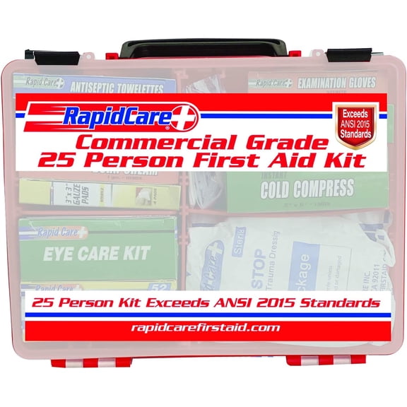 Rapid Care First Aid 839-1-12AN Premium Commercial Grade 25 Person First Aid Kit, Exceeds OSHA/ANSI 2015 Standards, In Detachable Wall Mountable Poly Case