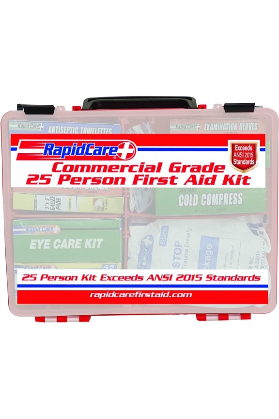 839-1-12AN Premium Commercial Grade 25 Person First Aid Kit, Exceeds OSHA/ANSI 2015 Standards, In Detachable Wall Mountable Poly Case