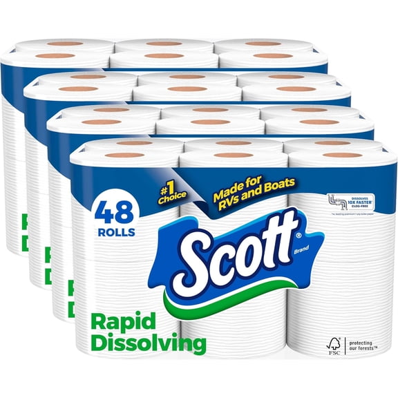 Rapid-Dissolving Toilet Paper, 48 Double Rolls, Septic-Safe, Toilet Paper