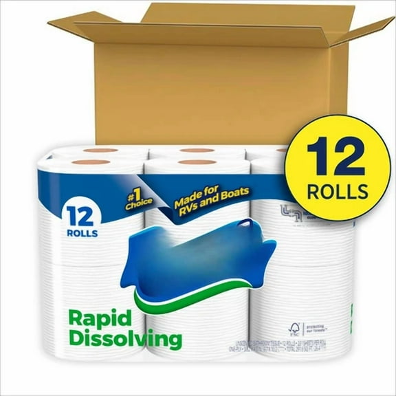 Rapid-Dissolving Toilet Paper For Rvs & Boats, 12 Double Rolls