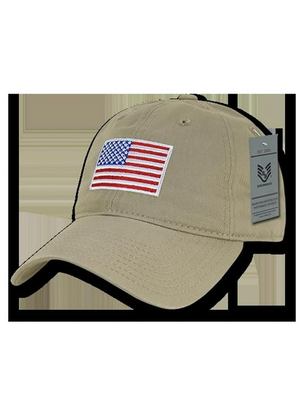 A03-USA-KHA Relaxed Graphic Cap - Original USA Flag, Khaki