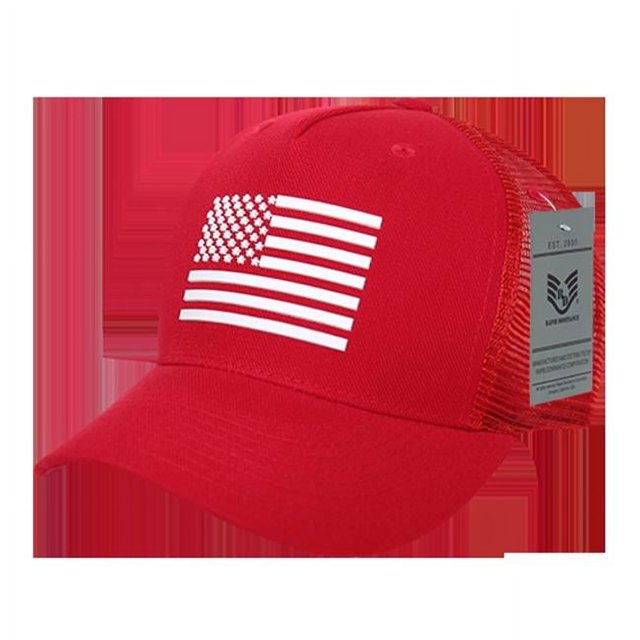 Rapid Dominance A12-USA-RED 5 Panel Trucker Cap - Red&#44; Rubber US Flag