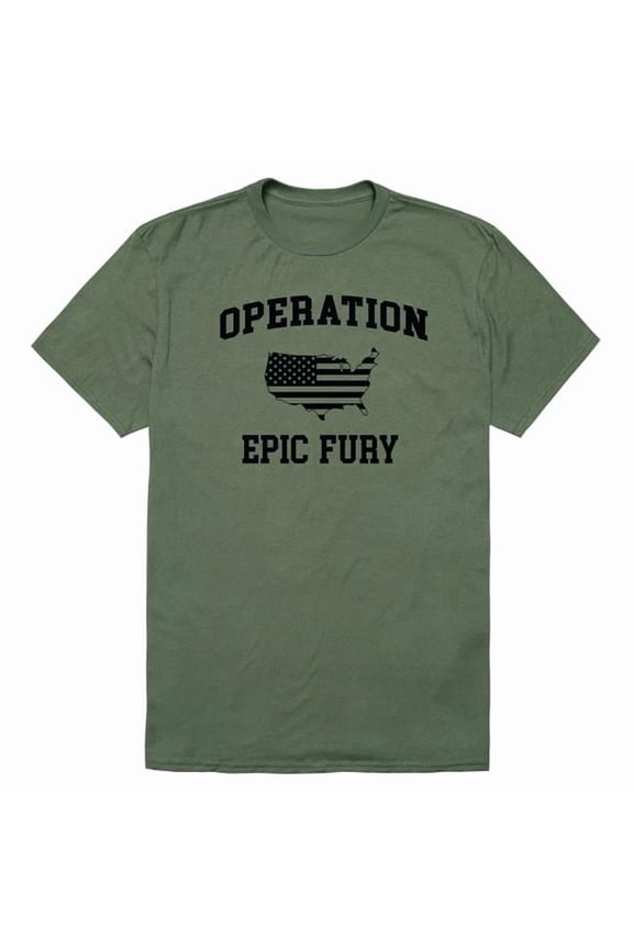 AM0-262-OLV-01 Operation War Epic Fury Map Short Sleeve T-Shirt, Olive - Small