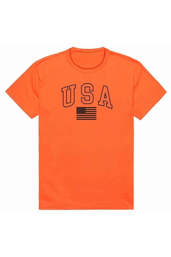 AM3-218-ORN-01 America Basic USA with Flag Short Sleeve T-Shirt, Orange - Small