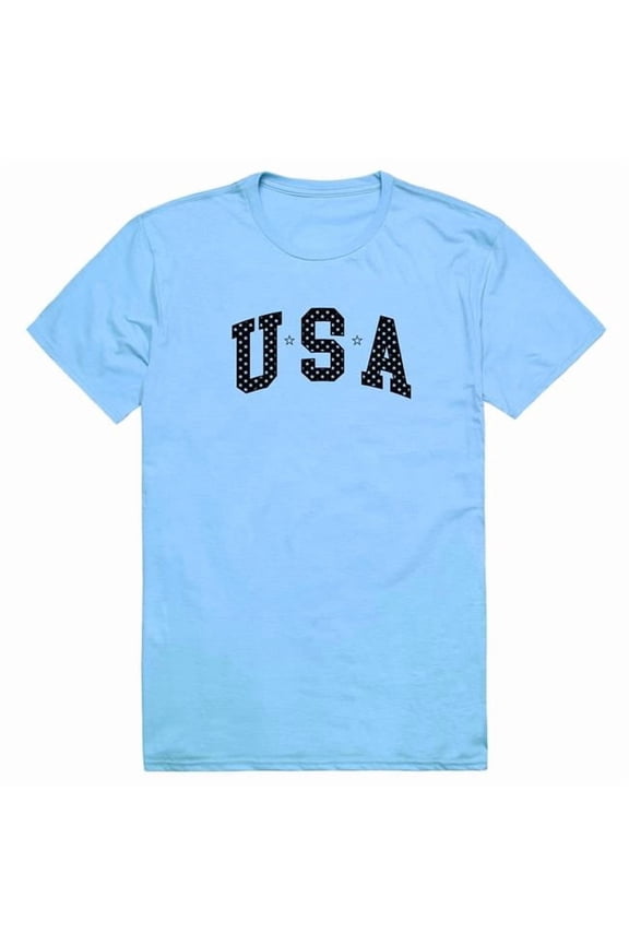 AM3-220-SKY-02 America Basic USA with Stars Short Sleeve T-Shirt, Sky Blue - Medium