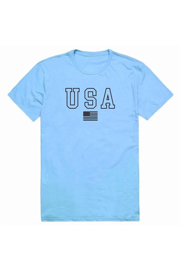 AM3-222-SKY-02 America Basic USA & Flag Short Sleeve T-Shirt, Sky Blue - Medium
