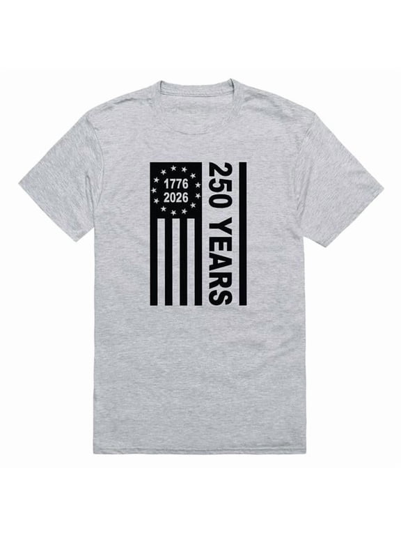 AN3-246-HGY-04 America 250 Years Anniversary Flag Short Sleeve T-Shirt, Heather Gray - Extra Large
