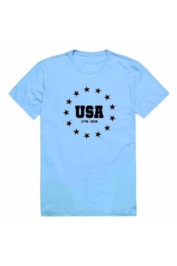 AN3-248-SKY-02 America Anniversary USA Stars Short Sleeve T-Shirt, Sky Blue - Medium