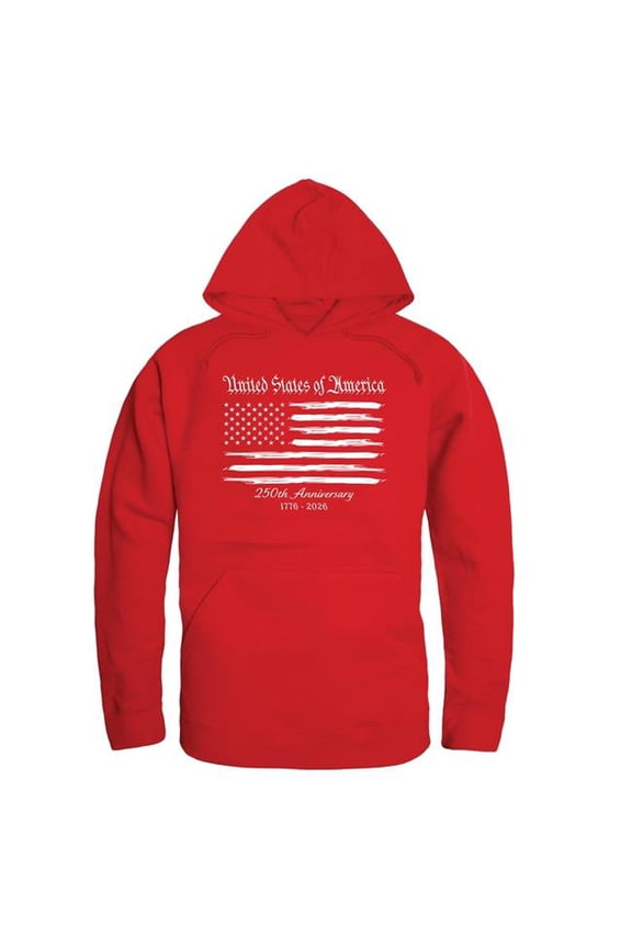 AN4-239-RED-01 America United 250th Anniversary Long Sleeve Hoodie, Red - Small
