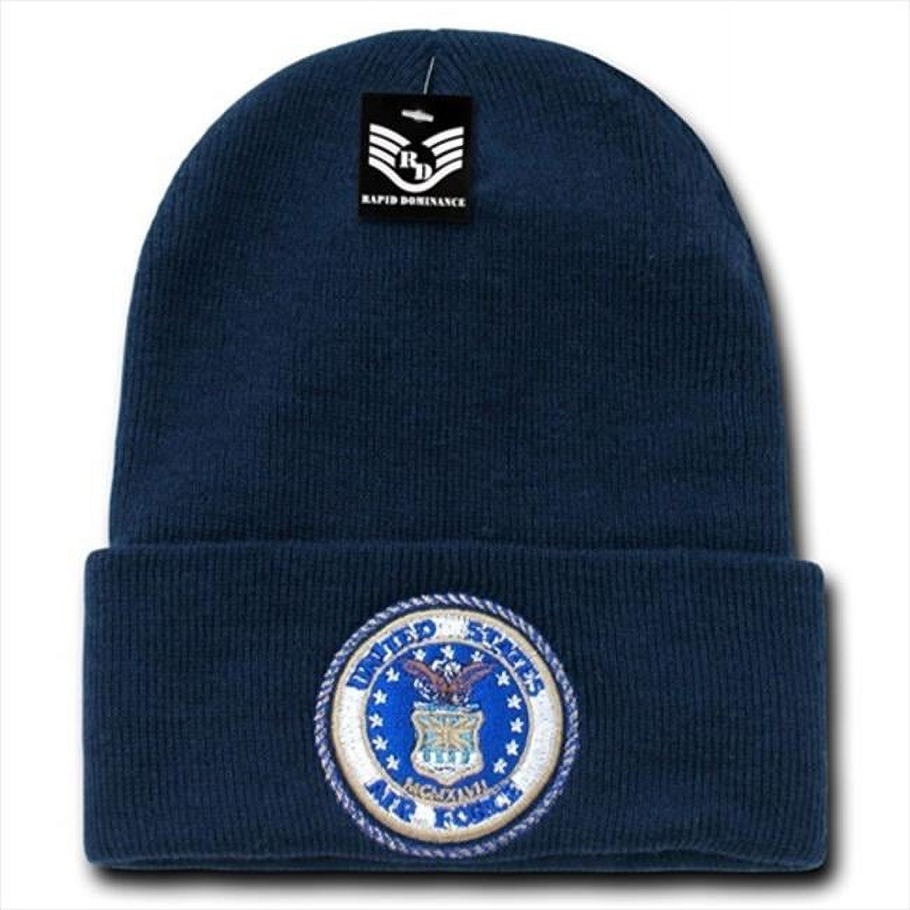 Rapid Dominance Air Force Emblem Military Long Cuff Mens Beanie Cap [Navy Blue] - image 1 of 7