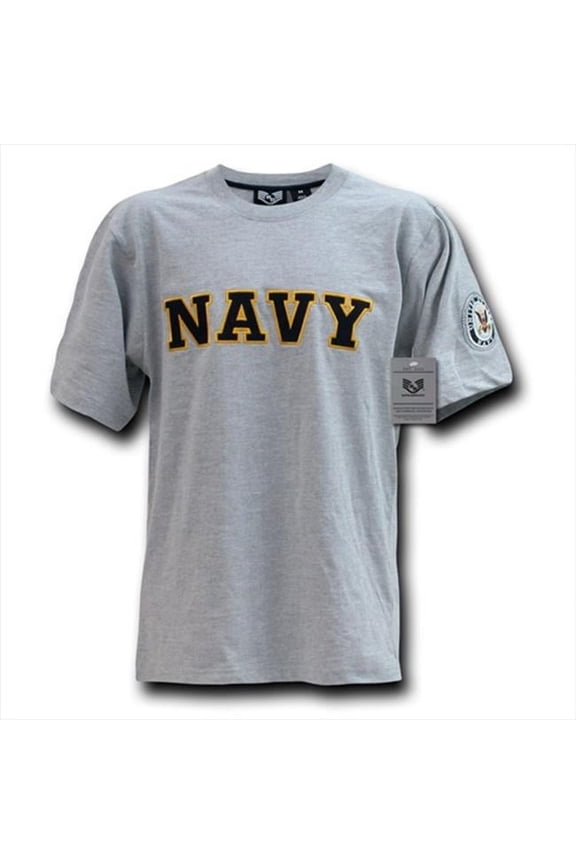 Applique Text T-Shirt - Navy - Grey - Large