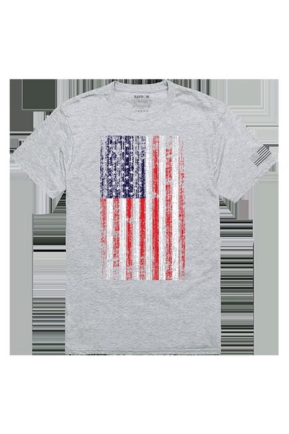 Distressed Flag Tactical Graphic Tee Shirt, Heather Gray - Medium