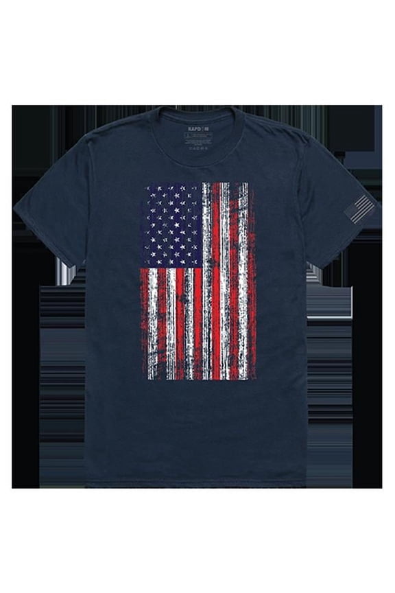 Distressed Flag Tactical Graphic Tee Shirt, Navy - Medium