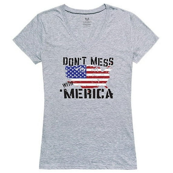 Rapid Dominance Dont Mess with America Graphic V-Neck T-Shirts, Heather Grey - 2XL
