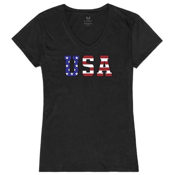 Rapid Dominance Flag Text Graphic V-Neck T-Shirt, Black - Medium