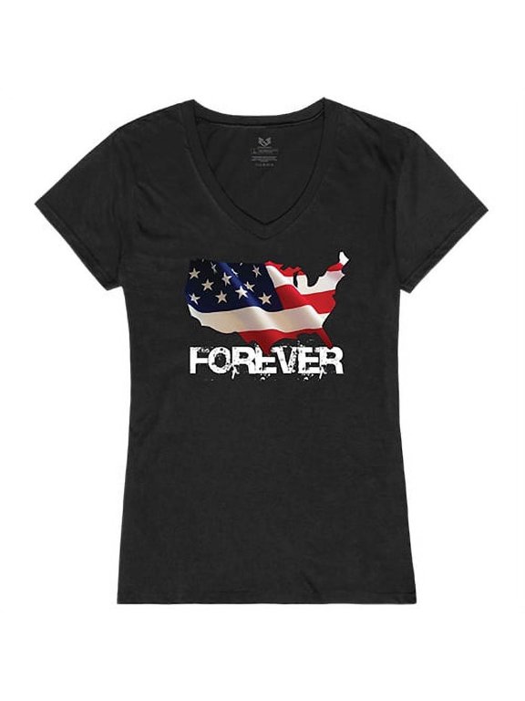 Forever USA Map Graphic V-Neck T-Shirts, Black - Small