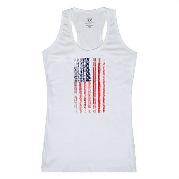 Rapid Dominance G02-800-WHT-05 Distressed Flag Graphic Tank Top, White - 2XL