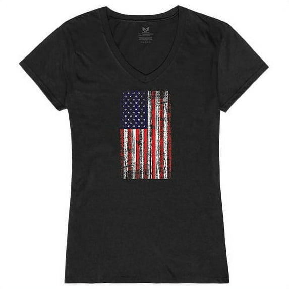 Rapid Dominance G03-800-BLK-01 Distressed Flag Graphic V-Neck T-Shirt, Black - Small