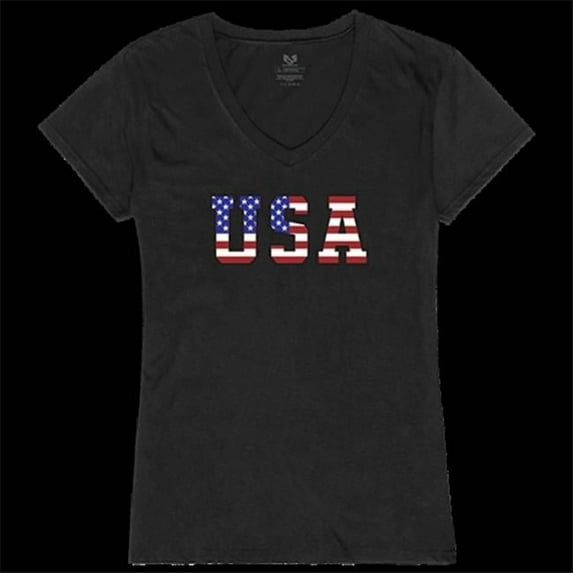 Rapid Dominance G03-811-BLK-01 Women Flag Text 2 Graphic Short Sleeve V-Neck T-Shirt, Black - Small