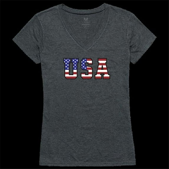 Rapid Dominance G03-811-HCH-05 Women Flag Text 2 Graphic Short Sleeve V-Neck T-Shirt, Heather Charcoal - 2X