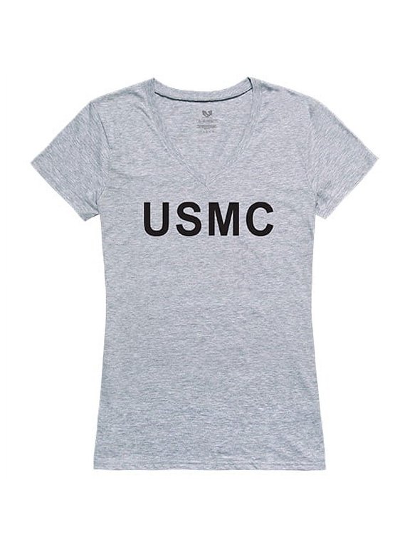 G03-USM-HGY-05 USMC Graphic V-Neck T-Shirts, Heather Grey - 2XL