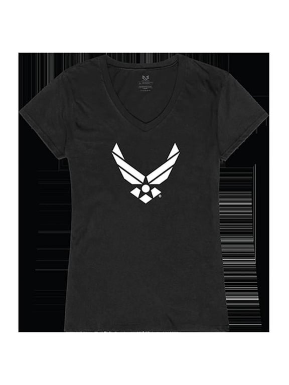 G03-WIN-BLK-01 USAF Wing Graphic V-Neck T-Shirts, Black - Small