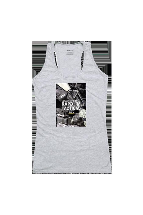 RapDom Not Just Any Tactical Graphic Womens Tank Top [Heather Grey - M]