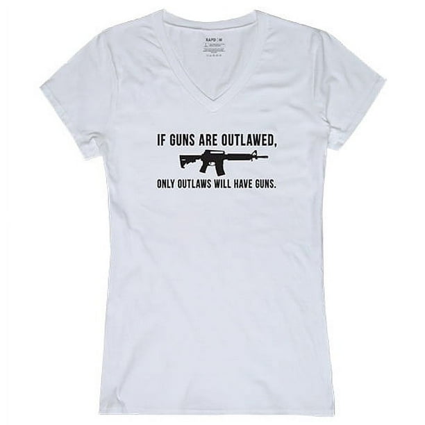 Rapid Dominance GS2-791-WHT-02 Women Outlawed Graphic Short Sleeve V-Neck T-Shirt, White - Medium