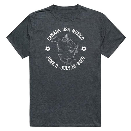 Rapid Dominance MD1-SB7-HCH-02 Soccer Host Cities Map 2026 Short Sleeve T-Shirt, Heather Charcoal - Medium