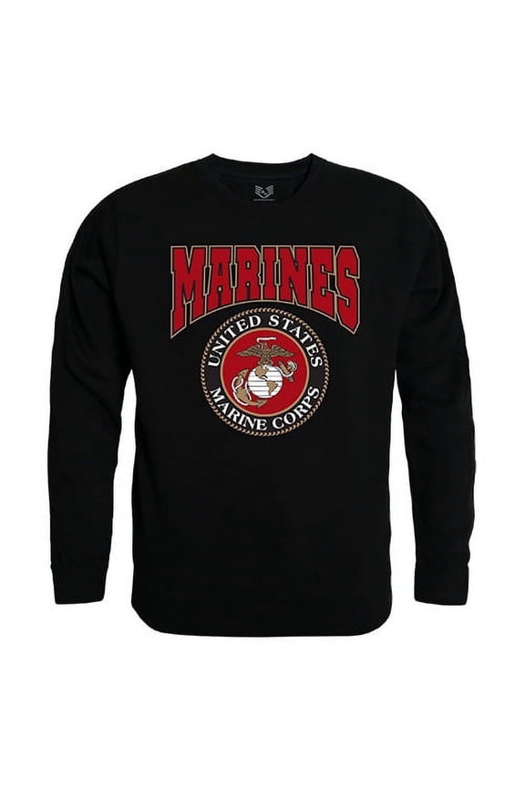 Marines Logo Graphic Mens Crewneck Sweatshirt [Black - XL]