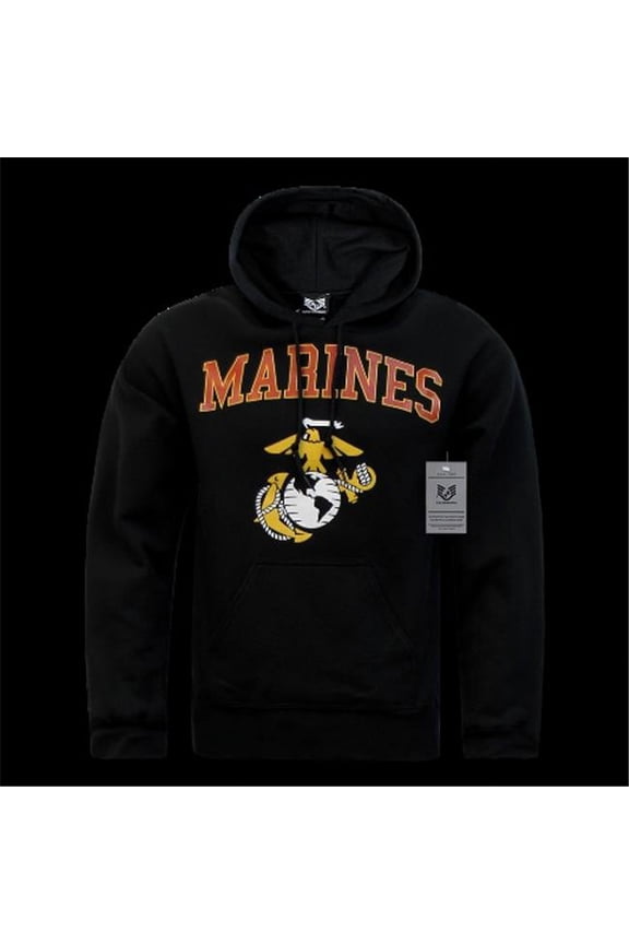 Marines Pull Over Hoodie, Black - Large