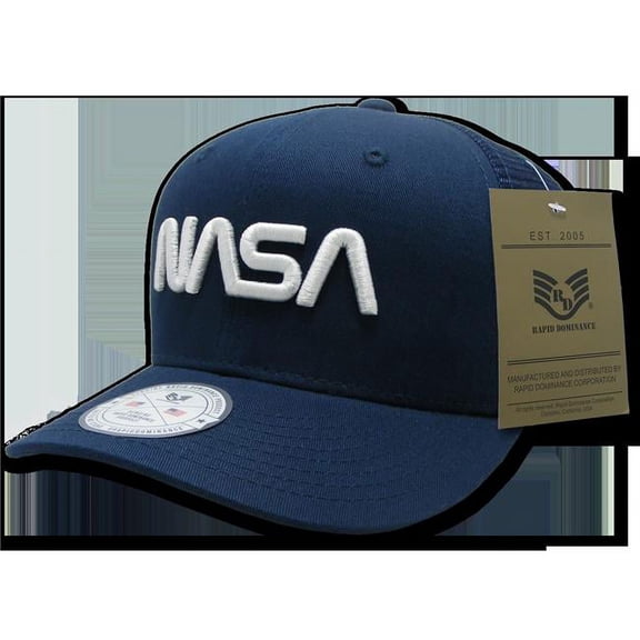 Rapid Dominance NAS8-WO-NVY Worm NASA Cotton Trucker Cap, Navy - One Size