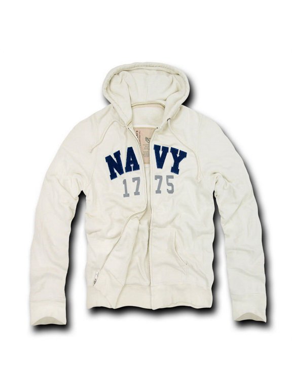 Navy Deluxe Mens Zip-Up Hoodie Jacket [Cream - L]