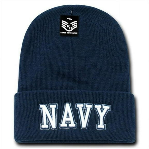 Rapid Dominance Navy Text Military Long Cuff Beanie Cap [Navy Blue]
