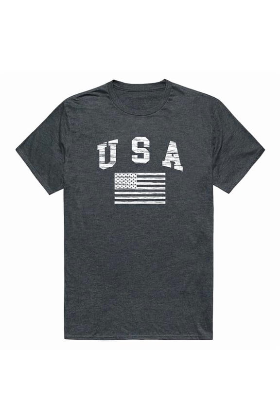 RS6-US2-HCH-01 Distressed USA 2 Flag Short Sleeve T-Shirt, Heather Charcoal - Small