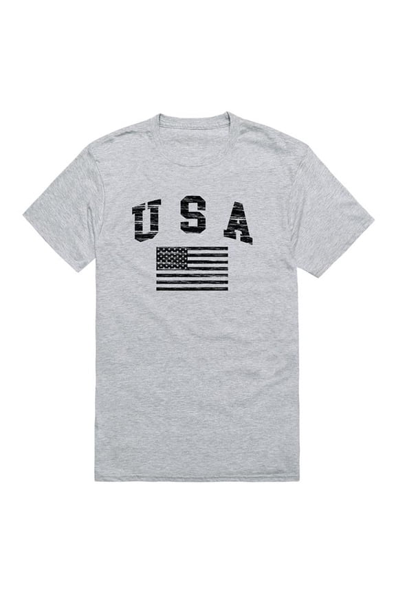 RS6-US2-HGY-03 Distressed USA 2 Flag Short Sleeve T-Shirt, Heather Gray - Large