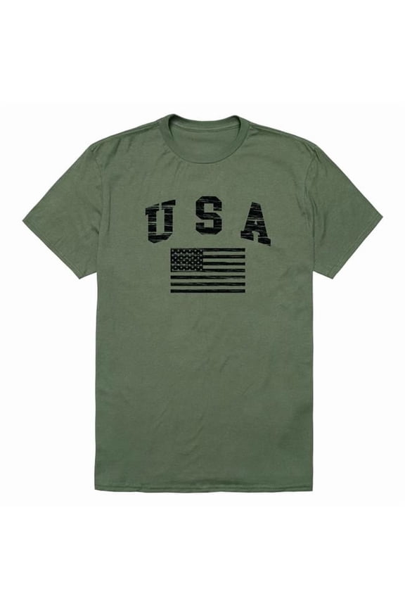 RS6-US2-OLV-01 Distressed USA 2 Flag Short Sleeve T-Shirt, Olive - Small