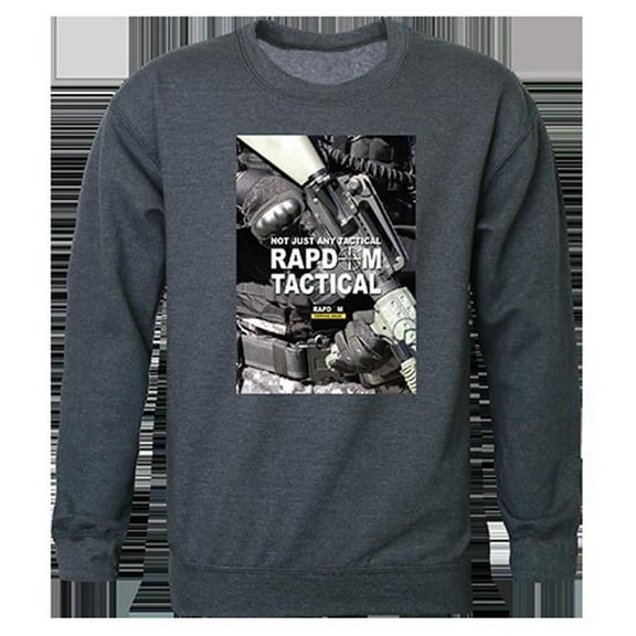 Rapid Dominance  Rapdom 2 Graphic Crewneck Sweatshirt, Heather Charcoal - Large