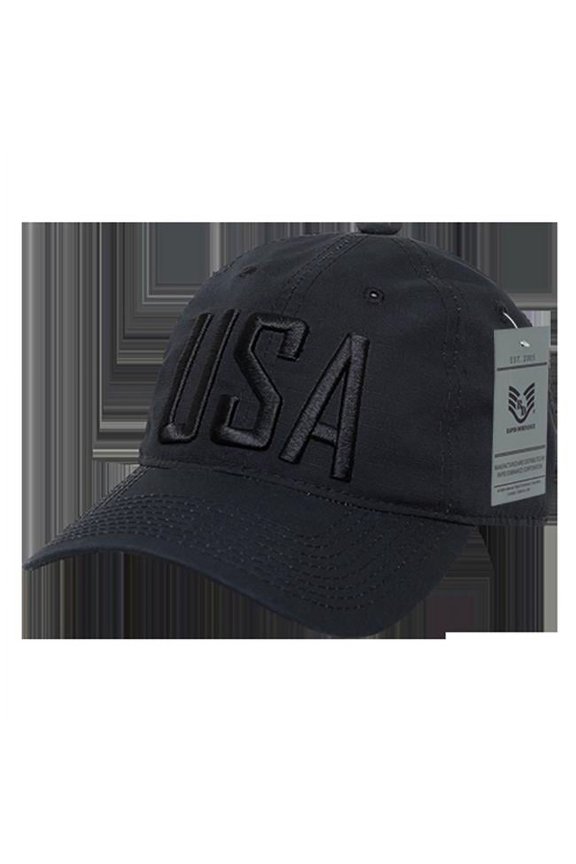 Relaxed Ripstop Cap with USA Text - Black
