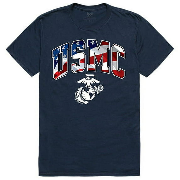 Rapid Dominance S35-MAR-BGT-03 Marines Flag Letter Tee, Navy - Large