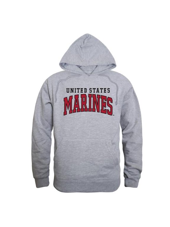 S46-MAR-HG2-01 Military Marines Pullover Long Sleeve Hoodie, Heather Gray - Small