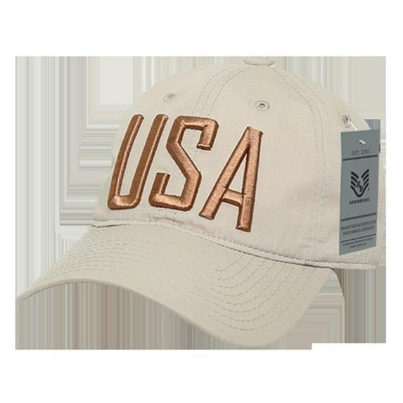 Relaxed Ripstop Cap, USA Text, Khaki